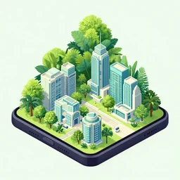 ( ( dither ) ), editorial illustration portrait of an isometric iphone village with lush foliage overgrowth, modern art deco, ( ( mads berg ) ), christopher balaskas, victo ngai, rich grainy texture, detailed, dynamic pose, matte print, risograph, halftone dots