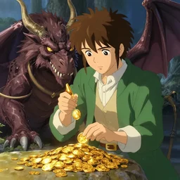 bilbo baggins stealing gold from the dragon smaug, highly detailed, digital painting, concept art, sharp focus, by makoto shinkai