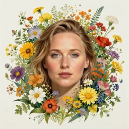 a head and shoulders portrait of alicia vikander surrounded by an explosion of wild flowers, by joshua middleton, by alphonse mucha, by edgar maxence, by gustav klimt, by gregory manchess, by wes anderson, by edward hopper, by wayne barlowe, by james gilleard, intricat, detailed, single head