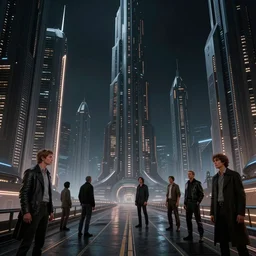 futuristic dystopian metropolis, sharp tall elegant buildings, star wars concept, blade runner highway, norman rockwell, tim hildebrandt, dariusz zawadzki, bruce pennington, larry elmore, hyperrealistic detailed dark night sky, cinematic composition lighting, oppressive atmosphere, deep depth field, masterpiece, hd, hdr