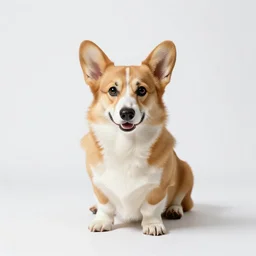 gentle corgi, studio photography, full body, isolated on a pure white background, centered, entire subject in frame, sharp focus, soft studio lighting