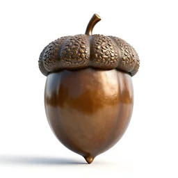 bronze statue of a acorn, stylized pixar-style 3d render, full body, isolated on a pure white background, centered, entire subject in frame, sharp focus, soft studio lighting