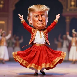 caricature of trump doing garba, hyper realistic