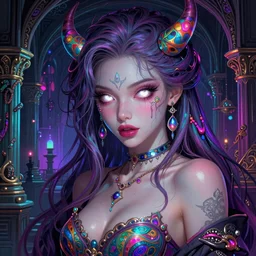 hyper detailed ultra sharp of a beautiful succubus. white glowing eyes, dungeon, trending on artstation, vaporwave aesthetic, synthwave, colorful, psychedelic, ornate, intricate, digital painting, concept art, smooth, sharp focus, illustration, art by artgerm and greg rutkowski and alphonse mucha, 8 k