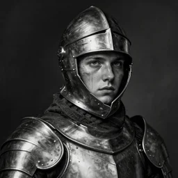 close portrait of the young helmeted warrior joan of arc in armor, with a dirty and sweaty face, digital matte painting, dramatic lighting, concept art, black - and - white, hyper detailed, trending on artstation, by christophe young, by wlop, by greg rutkowski, by raymond swanland
