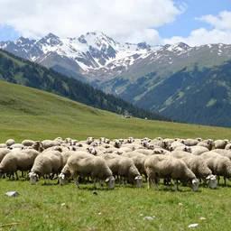 a shepherd grazes a flock of sheep far in the mountains by ivan generalic