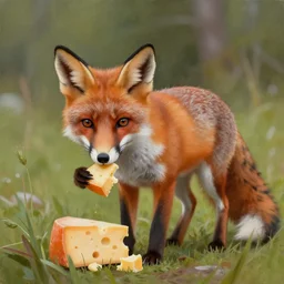 an award winning painting of a fox eating cheese