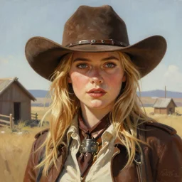ultra realistic portrait painting of elle fanning as a western outlaw, art by frank frazetta, 4 k, ultra realistic, highly detailed, epic lighting