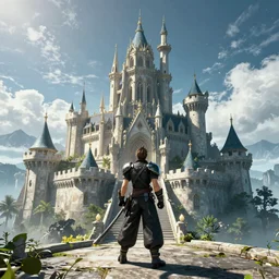 Final Fantasy Dragoon on top of a castle, unreal 5, stunning, high detail,