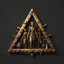 logo with people inside in triangle, style of steam-pank