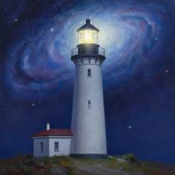 ultra - fine oil painting, lighthouse in the universe, diamond - like light, by greg rutkowski, eytan zana.