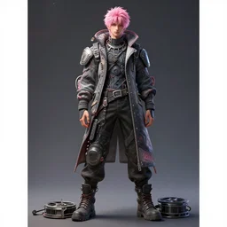 full body character, pink hair male man human, cyberpunk intricate streetwear, dystopian, trending on artstation, beautiful, intricate complexity, digital painting, anime, disney, pixar, 8 k, hd, dof, kodak film, volumetric lighting, subsurface scattering, photorealistic, octane render, extreme details