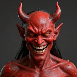 portrait of a smiling demon, the red demon has a massive inhuman grin, 8k photorealistic, award winning photo