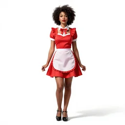 afro-haired 1950s diner waitress, high detail digital art, full body, standing, isolated on a pure white background, centered, whole figure in frame, sharp focus, studio lighting