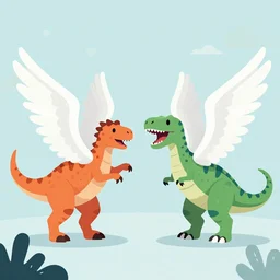 the war between angels and dinosaurs. clean cel shaded vector art. shutterstock. behance hd, illustration