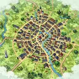 Medieval map of small anime town , Isekai , manga , light novel