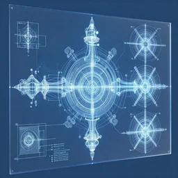 a hologram blueprint data visualization on a clear screen, highly detailed, 8k, schematic, octane rendering, ornate