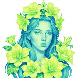 comic art of a fluorescent ultra - detailed portrait art of flowers queen, by dan mumford and hr giger, party tarot, zx spectrum color palette, featured on pixiv, 4 k hd, artstation hd