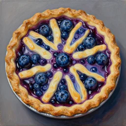 intricate five star blueberry pie portrait by pablo picasso, oil on canvas, hdr, high detail, photo realistic, hyperrealism, matte finish, high contrast, 3 d depth, centered, masterpiece, vivid and vibrant colors, enhanced light effect, enhanced eye detail, artstationhd