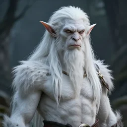 the white orc with long hairs, art by James Jean and Wayne Barlowe, high detail, cinematic, cgsociety 8k