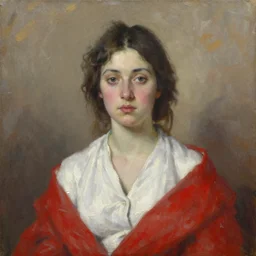 portrait of a woman wearing white and red, oil painting by robert gunn.
