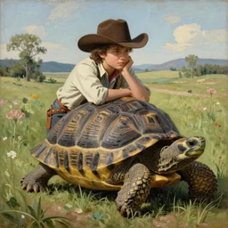 “a renaissance painting of a tortoise as a confused cowboy”