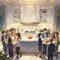 background only, infinity kitchen with people being fed, in marble incrusted of legends official fanart behance hd by jesper ejsing, by rhads, makoto shinkai and lois van baarle, ilya kuvshinov, rossdraws global illumination