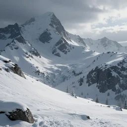 a brightly lit landscape, gloomy snow mountain, trending on artstation, featured on behance, well - rendered, extra crisp features, intricate detail, epic composition, in the style of unreal engine - h 7 6 8