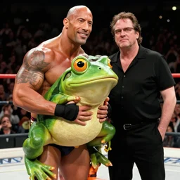 dwayne johnson wrestling a big frog, pepe the frog, film still by martin scorsese and quentin tarantino, award winning, 8 k