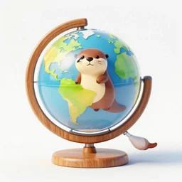 bright, clean and colorful product render of a glass and wood globe in the shape of an otter, color graded, octane, vray, behance, trending on artstation, clean background