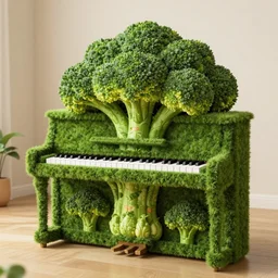 a piano completely made of broccoli