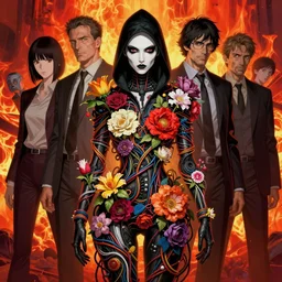 dark queen hacker, a lot of flowers and wires on body, by francis bacon, by ayami kojima, by amano, by karol bak, greg hildebrandt, by mark brooks, by alex grey, by zdzisław beksinski, by takato yamamoto, radiant colors, ultra detailed, high resolution, wrapped thermal background