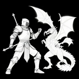 Knight attack dragon vector line artstation