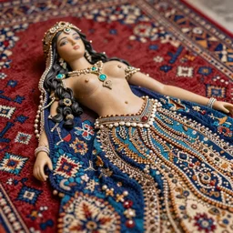 close up shot of a carpeted model of a Persian girl, anatomically correct, colourful, lots of detail, depth of field, intricate, delicate, by Jonas Jensen, Magnum photos