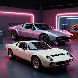 designed by giorgetto giugiaro stylized poser of a single 1 9 7 3 miura citroen dm bmw m 1 ( ( mclaren f 1 ) ) delorean thick neon lights ektachrome photograph volumetric lighting f 8 aperture cinematic eastman 5 3 8 4 film