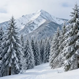 majestic snowy forest mountain landscape, high detail, high definition, photorealistic, 8k, hdr,