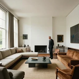 an estate agent photo of a bauhaus brutalist living room in a stately home