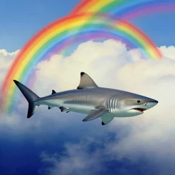 sharks swimming in rainbow clouds by salvador dali von james ensor
