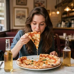 eating pizza and beer!!!!!, beautiful, grand, wistful, italian restaurant, hyperrealistic photograph by kim jung gi, concept art, extremely detailed, intricate linework, sharp focus, bright colors, octopath traveler, unreal engine 5 highly rendered, global illumination, radiant light, detailed and intricate environment