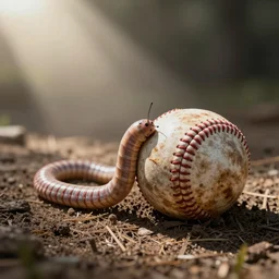 a rainworm grinding through a old used baseball
