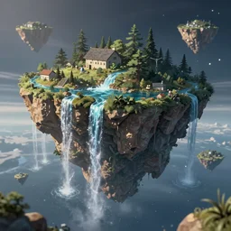 islands floating in space with waterfalls flowing off the island, floating in space, in style of world's edge by kvacm trending on deviant art, digital art, detailed, depth of field, reflections, 4 k resolution
