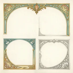 borders and decorative elements 1700s lithograph page color pen and ink and pencil sketch concept design game asset of sketches watercolor of Art Nouveau borders and designs by Stanley Artgerm Lau, WLOP, Rossdraws, James Jean, Andrei Riabovitchev, Marc Simonetti, and Sakimichan, tranding on artstation , assets, character design, tending on pinterest, trending on cgtalk, trending on concept art, trending on borders and decorative elements