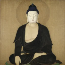 mogao grottoes, god wearing black clothes and mask, painting by gaston bussiere, j. c. leyendecker, yoji shinkawa