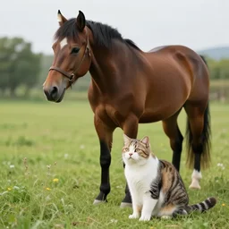a mix of a horse and a cat in a field