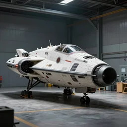 a mate paint of a spaceship in the hangar
