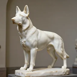 statue of a short hair german shepherd dog, white marble, in a museum, by Gian Lorenzo Bernini