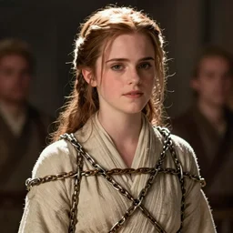 still of emma watson as chained princess leia in return of the jedi
