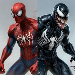 A full portrait of a  post apocalyptic spiderman Vs venom , intricate, highly detailed, digital painting, artstation, smooth, sharp focus, illustration