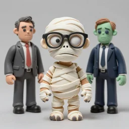 8 5 mm f 1. 8 photograph of a claymation zombie mummy wearing hipster glasses, highly detailed diorama, by erwin olaf and anton corbijn, smooth, sharp foccus, commercial photography, fashion shoot