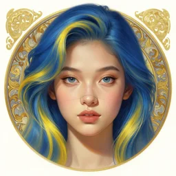 symmetry!! portrait of a filipino cute girl blue - yellow hair, nasal strip, intricate, elegant, highly detailed, my rendition, digital painting, artstation, concept art, smooth, sharp focus, illustration, art by artgerm and greg rutkowski and alphonse mucha and uang guangjian and gil elvgren and sachin teng